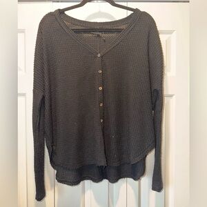 Urban Outfitters Black Lightweight Button-Up Waffle Knit Top SMALL